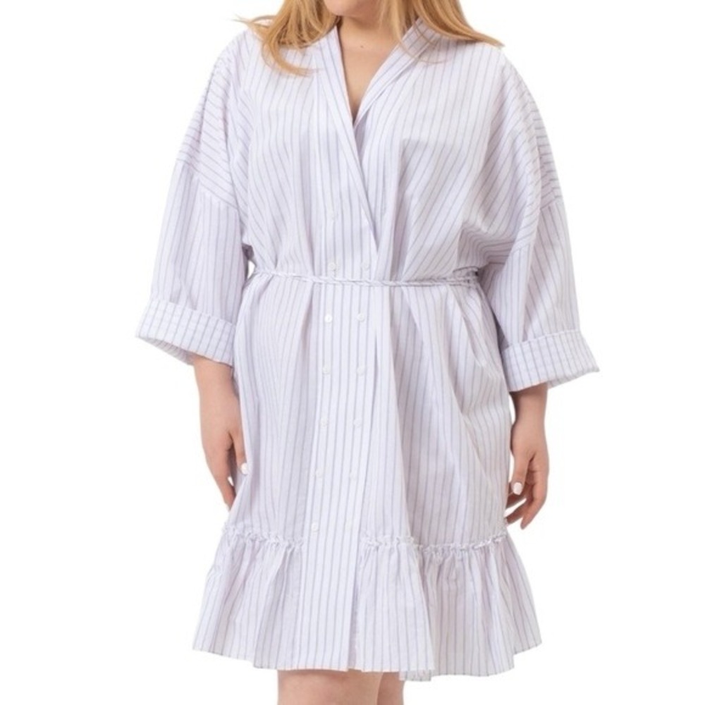 Harshman Nebbi Caftan Dress M NWT Stripe Linen Blend Resort Coastal Shirt Dress